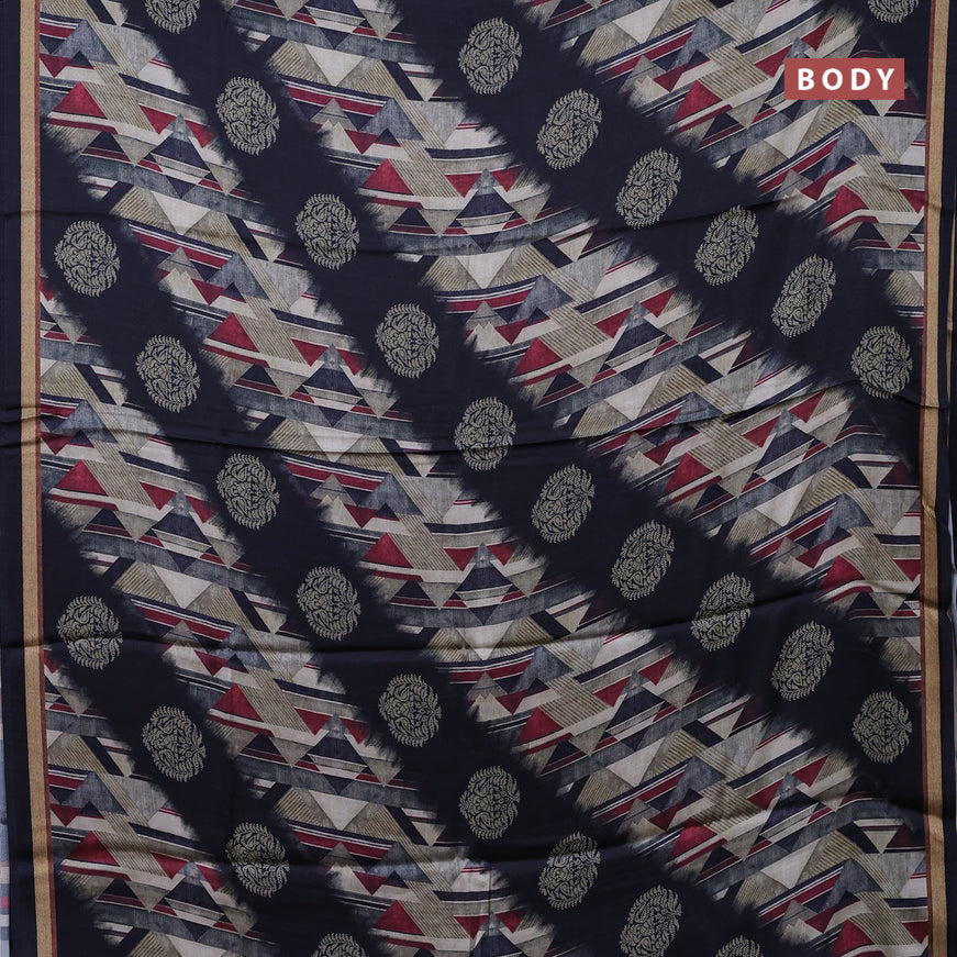 Semi modal saree multi colour and black with allover prints and printed border