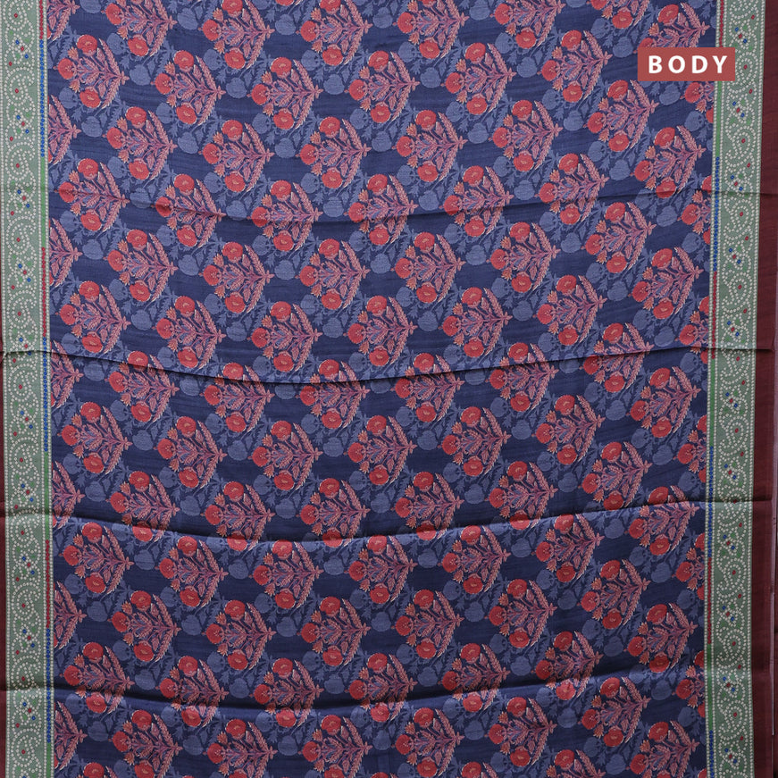 Semi modal saree blue and maroon with floral butta prints and printed border