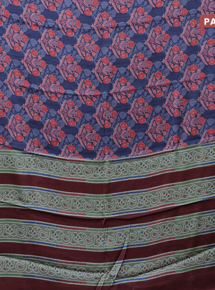 Semi modal saree blue and maroon with floral butta prints and printed border