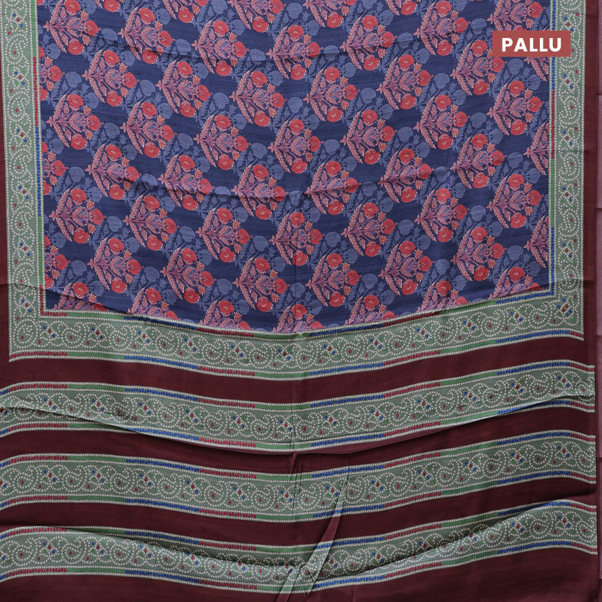 Semi modal saree blue and maroon with floral butta prints and printed border