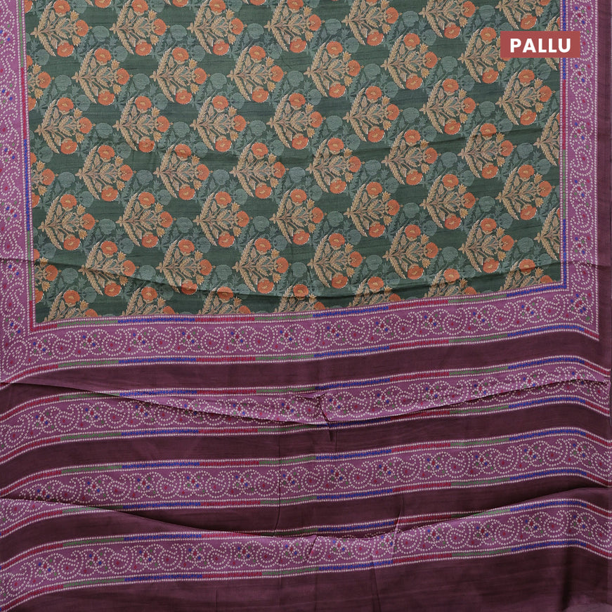 Semi modal saree green and brown with floral butta prints and printed border