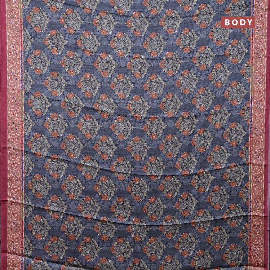 Semi modal saree grey and maroon with floral butta prints and printed border