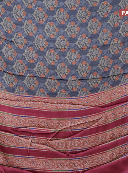 Semi modal saree grey and maroon with floral butta prints and printed border