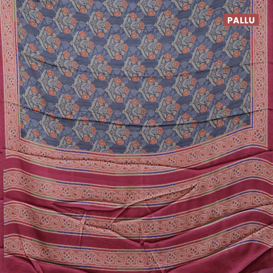 Semi modal saree grey and maroon with floral butta prints and printed border