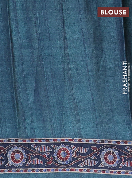 Semi modal saree peacock green with allover ajrakh prints and printed border