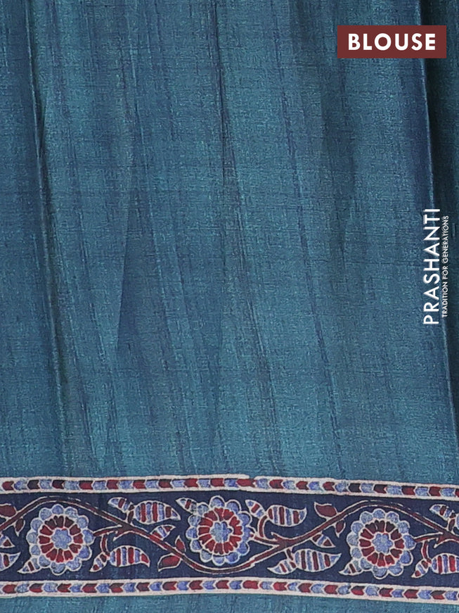 Semi modal saree peacock green with allover ajrakh prints and printed border