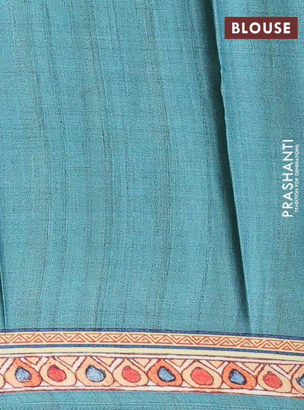 Semi modal saree grey and teal green with allover kalamkari prints and printed border