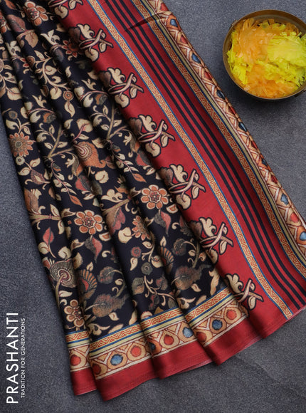 Semi modal saree black and maroon with allover kalamkari prints and printed border