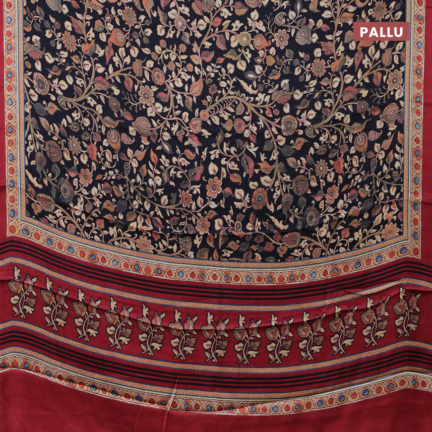 Semi modal saree black and maroon with allover kalamkari prints and printed border