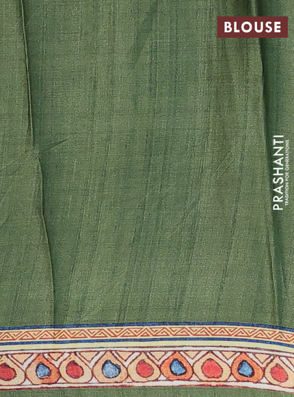 Semi modal saree sap green shade with allover kalamkari prints and printed border