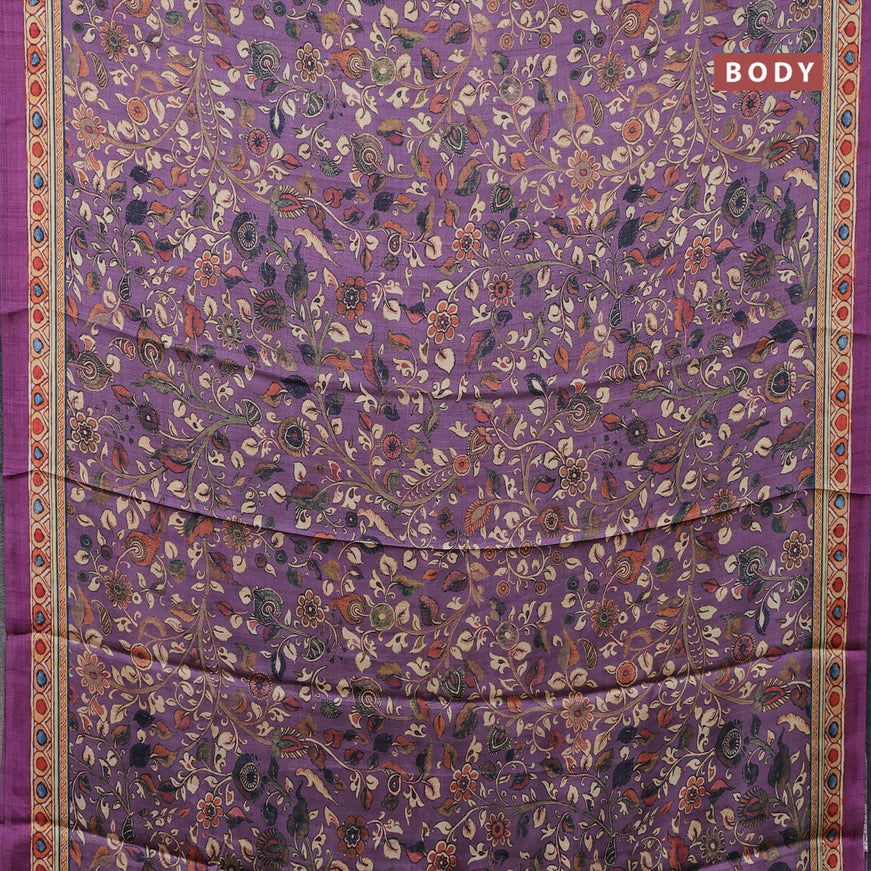 Semi modal saree lavender shade and purple with allover kalamkari prints and printed border