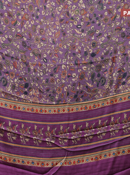 Semi modal saree lavender shade and purple with allover kalamkari prints and printed border