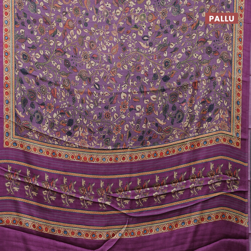 Semi modal saree lavender shade and purple with allover kalamkari prints and printed border