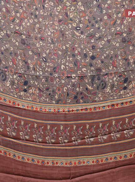 Semi modal saree brown and rust shade with allover kalamkari prints and printed border