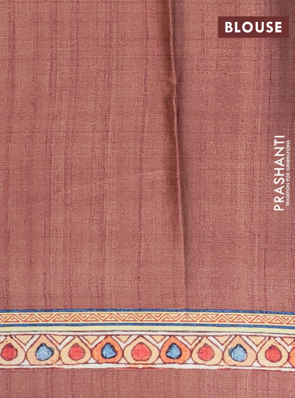 Semi modal saree brown and rust shade with allover kalamkari prints and printed border