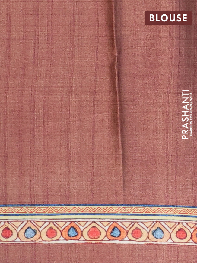 Semi modal saree brown and rust shade with allover kalamkari prints and printed border