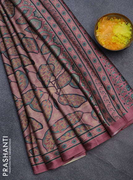 Semi modal saree pastel pink with allover prints and printed border