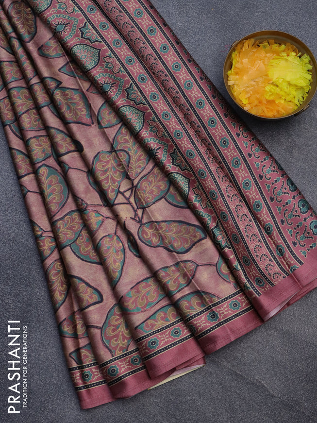 Semi modal saree pastel pink with allover prints and printed border