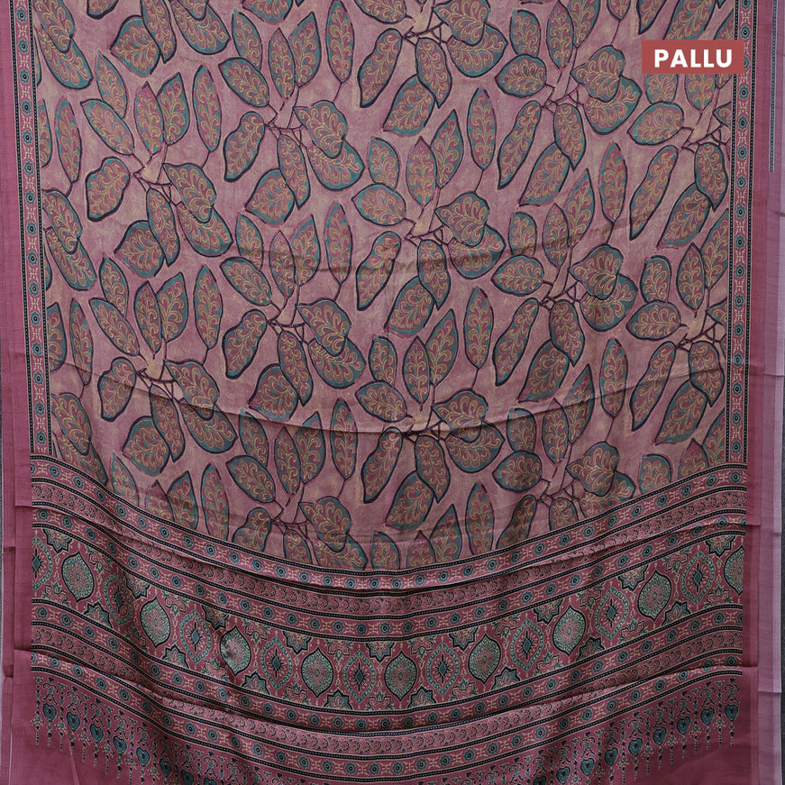 Semi modal saree pastel pink with allover prints and printed border