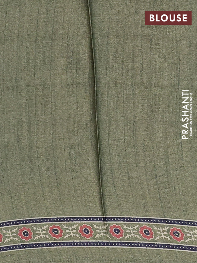 Semi modal saree olive green with allover prints and printed border