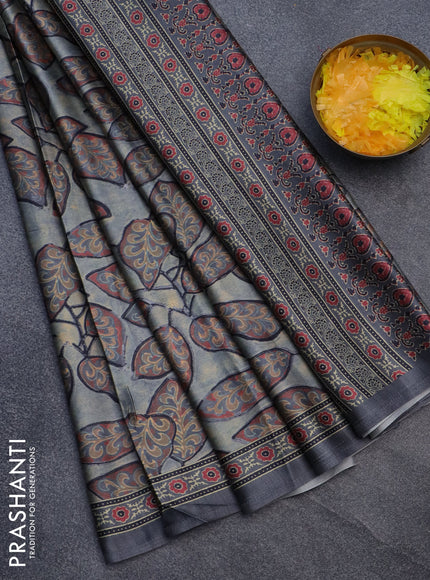 Semi modal saree grey with allover prints and printed border