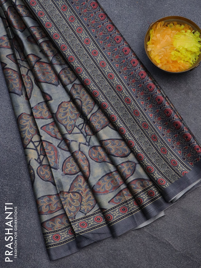 Semi modal saree grey with allover prints and printed border