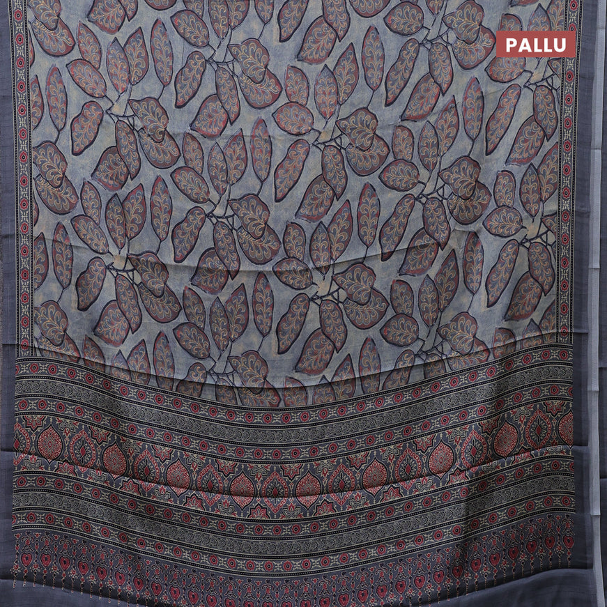 Semi modal saree grey with allover prints and printed border