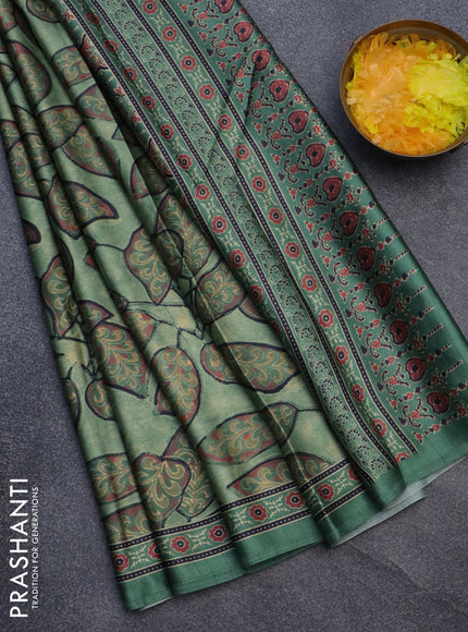 Semi modal saree green shade with allover prints and printed border