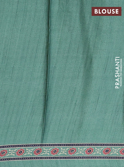 Semi modal saree green shade with allover prints and printed border