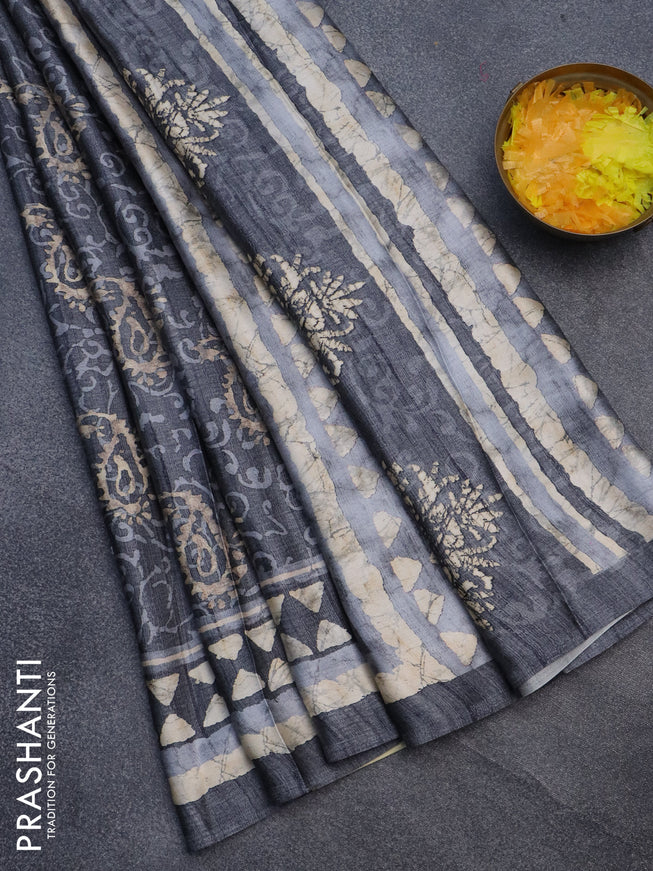 Semi modal saree grey with allover prints and printed border