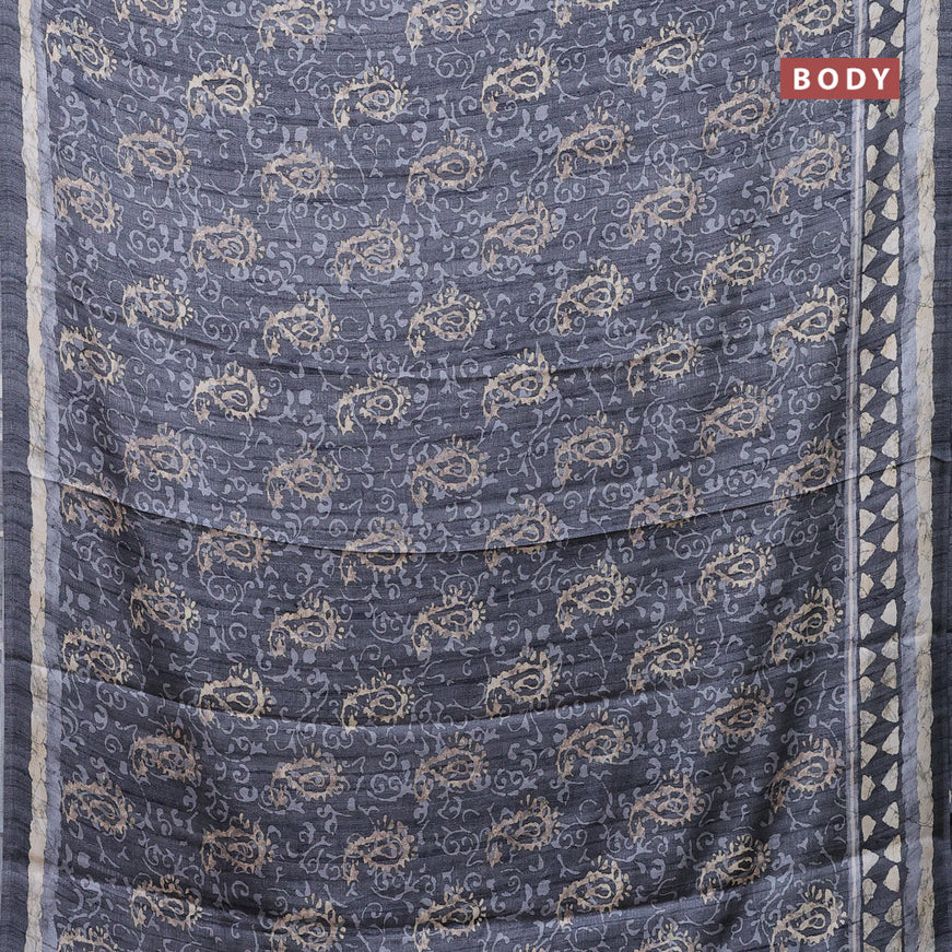 Semi modal saree grey with allover prints and printed border