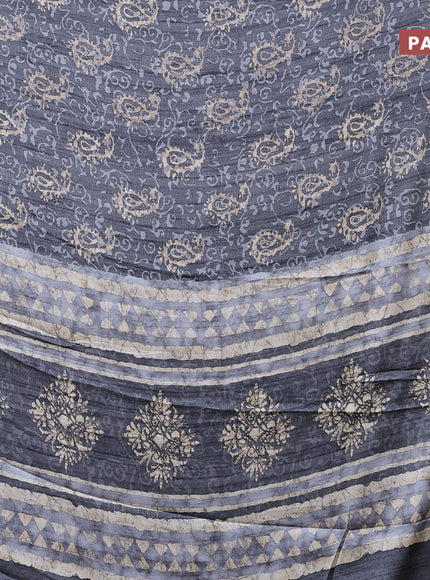 Semi modal saree grey with allover prints and printed border