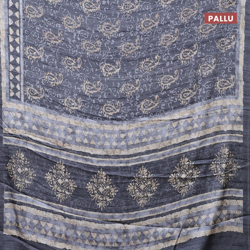 Semi modal saree grey with allover prints and printed border