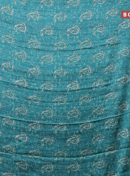 Semi modal saree teal green with allover prints and printed border