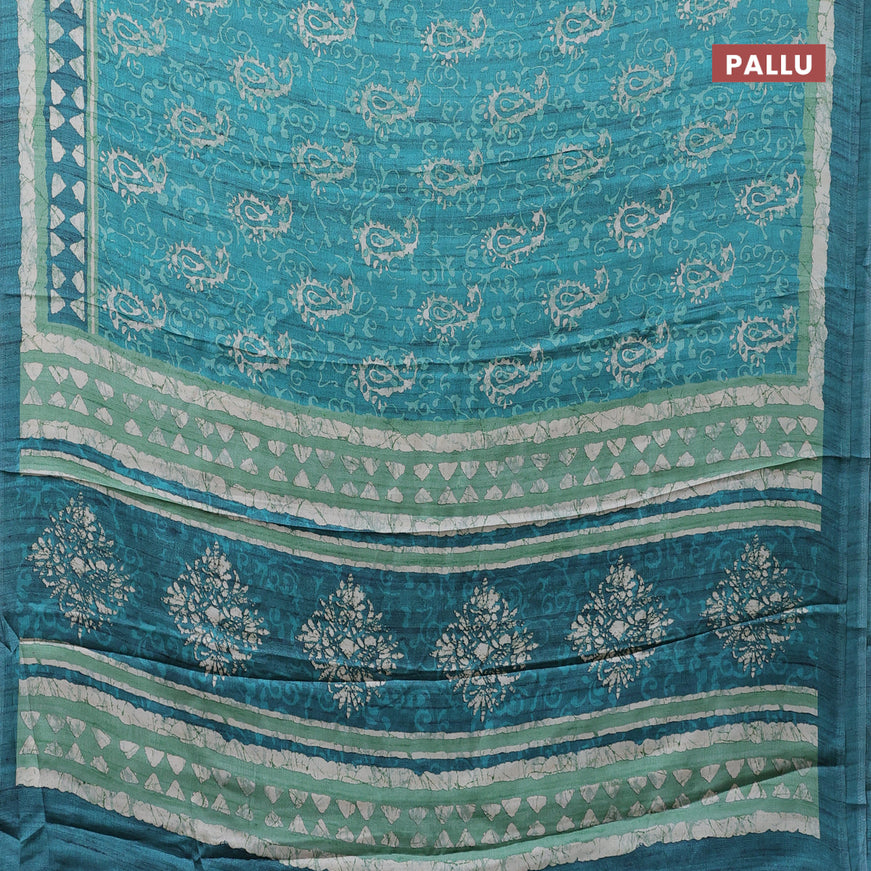 Semi modal saree teal green with allover prints and printed border