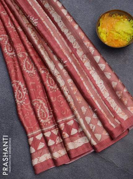 Semi modal saree red shade with allover prints and printed border