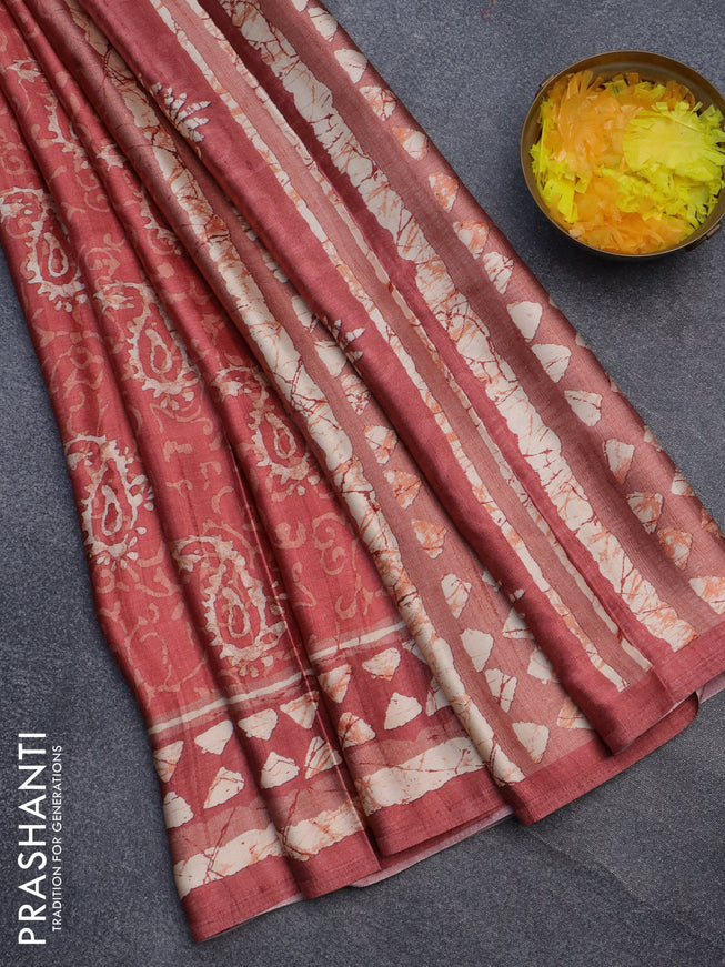 Semi modal saree red shade with allover prints and printed border