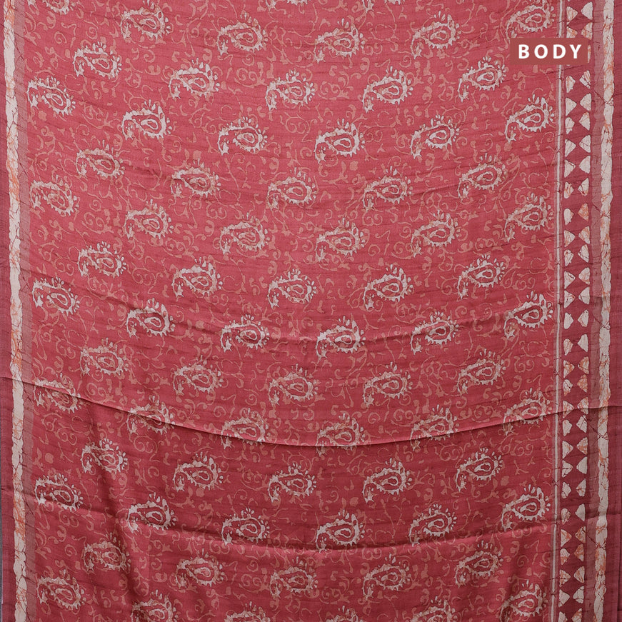 Semi modal saree red shade with allover prints and printed border