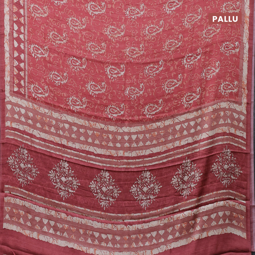 Semi modal saree red shade with allover prints and printed border