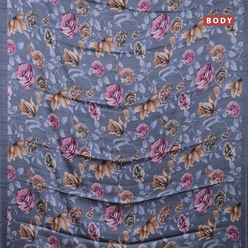 Semi modal saree grey with allover floral prints in borderless style