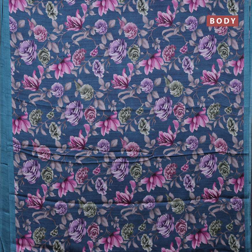 Semi modal saree blue with allover floral prints in borderless style