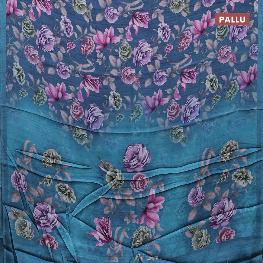 Semi modal saree blue with allover floral prints in borderless style