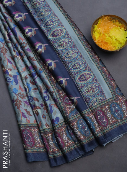 Semi modal saree grey with allover prints and printed border