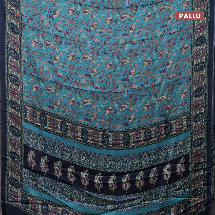 Semi modal saree teal blue with allover prints and printed border