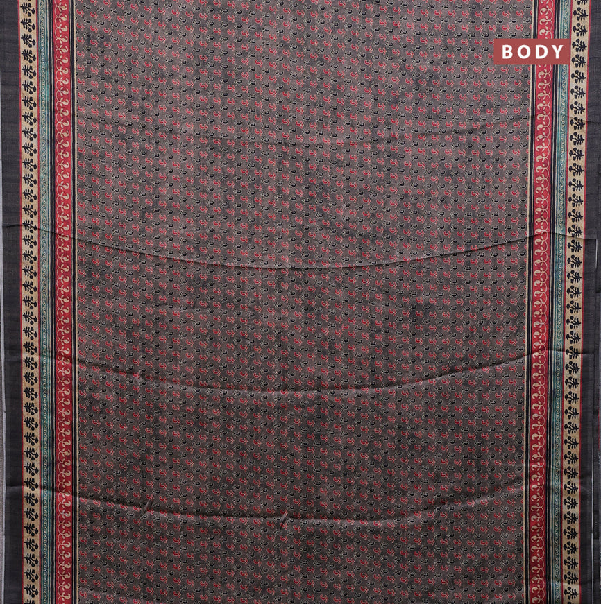 Semi modal saree grey with allover prints and printed border