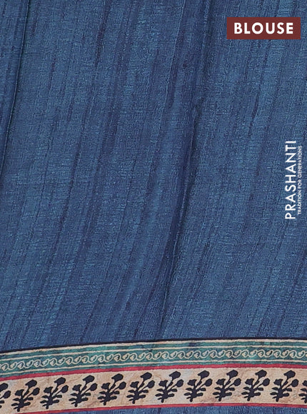 Semi modal saree blue with allover prints and printed border