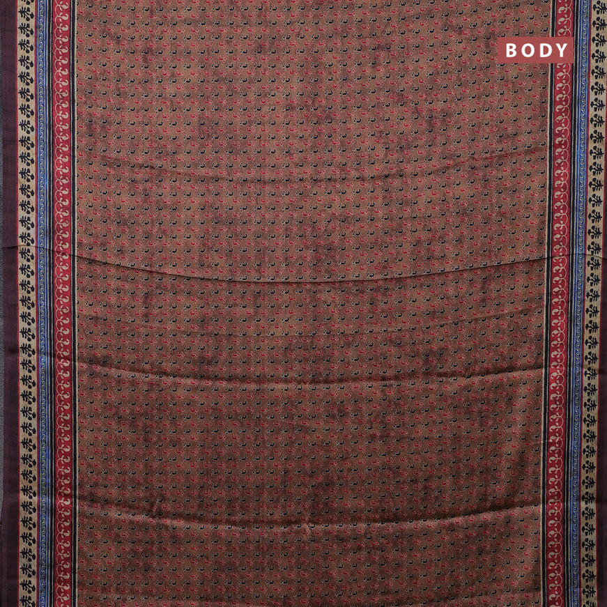 Semi modal saree brown with allover prints and printed border