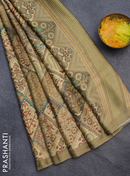 Semi modal saree yellow shade with allover prints and simple border