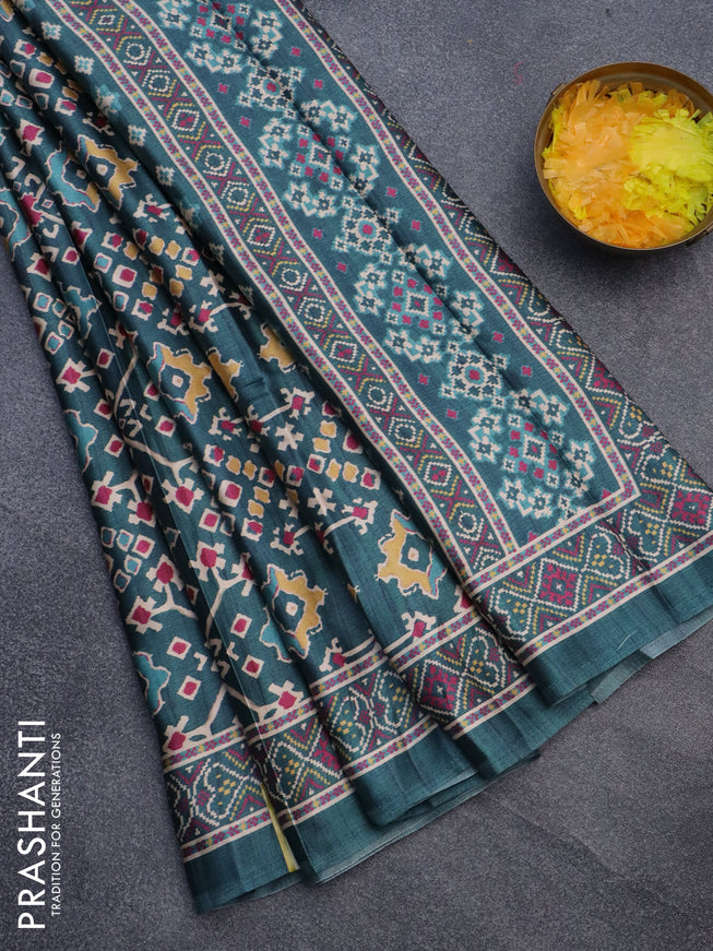 Semi modal saree peacock green with allover patola prints and printed border