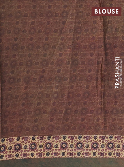 Semi modal saree brown shade and green shade with allover prints and printed border